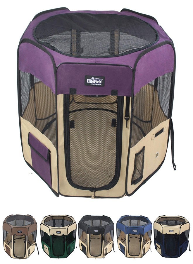 EliteField 2-Door Soft Pet Playpen (2 Year Warranty), Exercise Pen, Multiple Sizes and Colors Available for Dogs, Cats and Other Pets (42" x 42" x 24"H, Purple+Beige) - Image 1