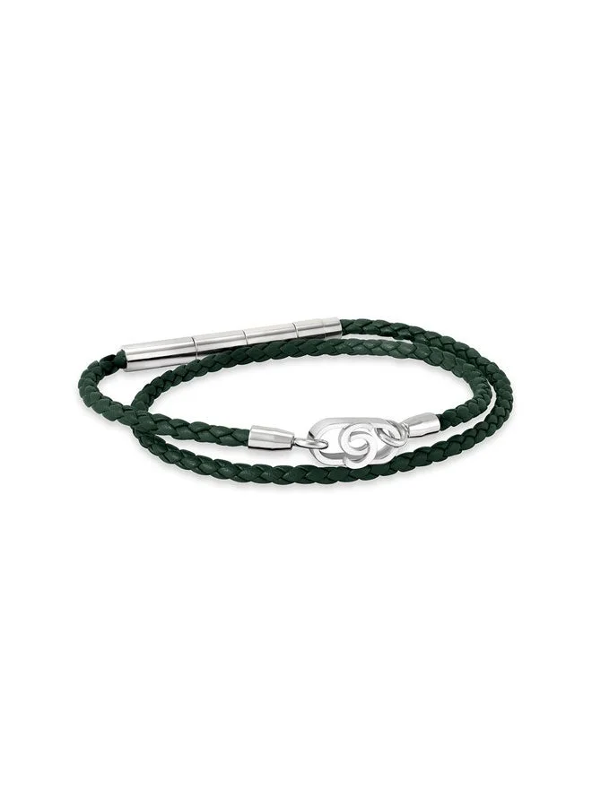 CERRUTI 1881 Filippo Green Leather Double Wrap Motif Bracelet for Men