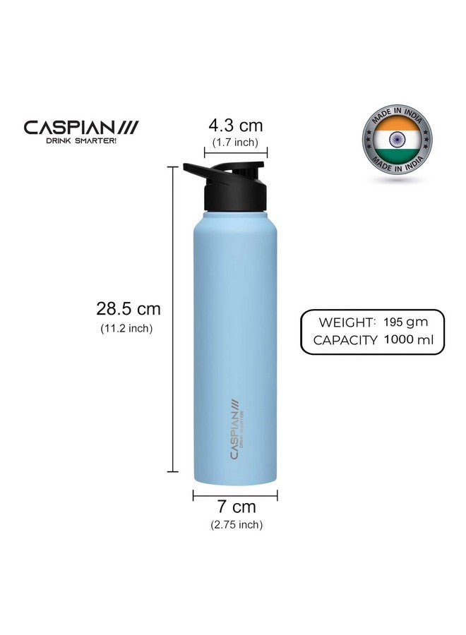 CASPIAN كاسبيان /// زجاجة مياه ستانلس ستيل قابلة للشرب (أزرق سماوي، 1 لتر، مجموعة من 1) | مضادة للتسرب مثالية للثلاجة، المنزل، المكتب، السفر، المدرسة، للأطفال، الأولاد، البنات، البالغين، الرياضة، صالة الألعاب الرياضية، اليوغا - Image 3
