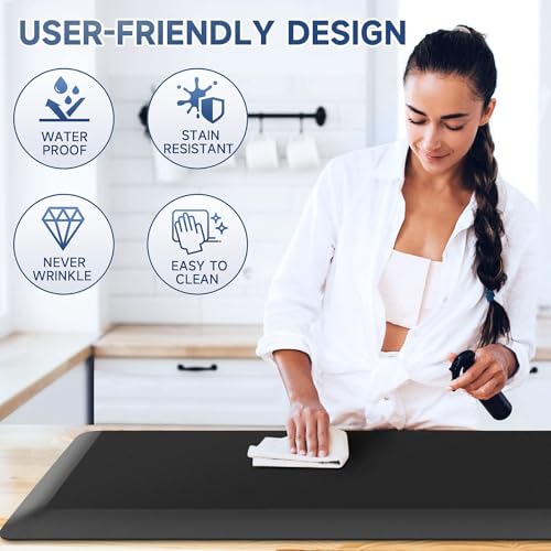 StepRite 4/5 Inch Thick Kitchen Mat Anti Fatigue Mat Kitchen Rugs Kitchen Decor Non-Slip, Stain & Water Resistant, Kitchen Mats Desk Mat for Kitchen, Office, Workshop, Black, 17'' x 47'' - Image 5