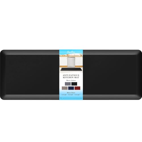 StepRite 4/5 Inch Thick Kitchen Mat Anti Fatigue Mat Kitchen Rugs Kitchen Decor Non-Slip, Stain & Water Resistant, Kitchen Mats Desk Mat for Kitchen, Office, Workshop, Black, 17'' x 47'' - Image 1