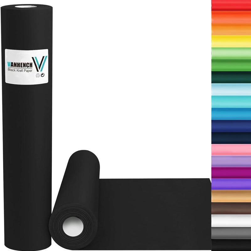 Vanhench Black Wrapping Paper 17.5"Ã—760" (63'), Black Construction Paper for Poster Bulletin Board, Art Packing, Birthday, Bouquet Flower Halloween Wrapping - Image 1