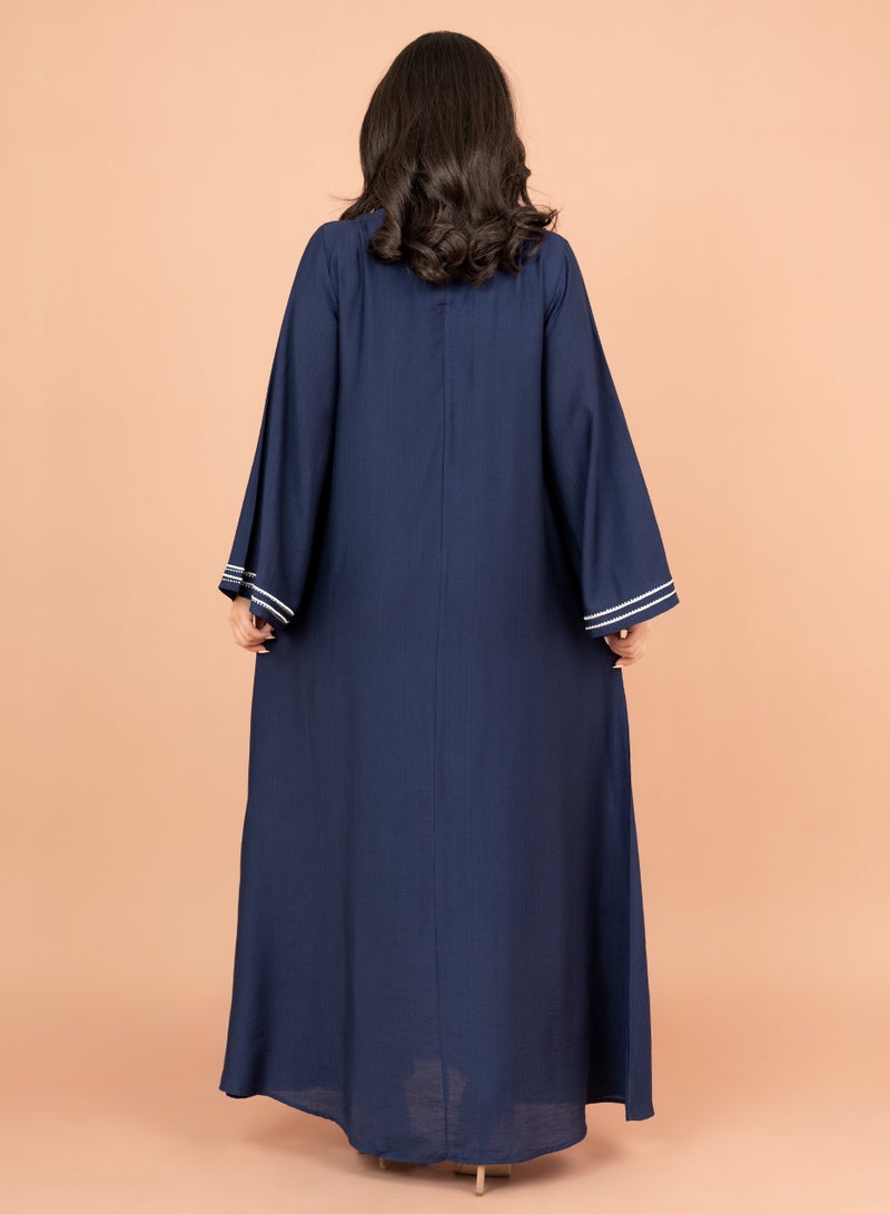 اكسا جلابية مطرزة سادة بياقة ماندرين أنيقة أزرق - Image 4