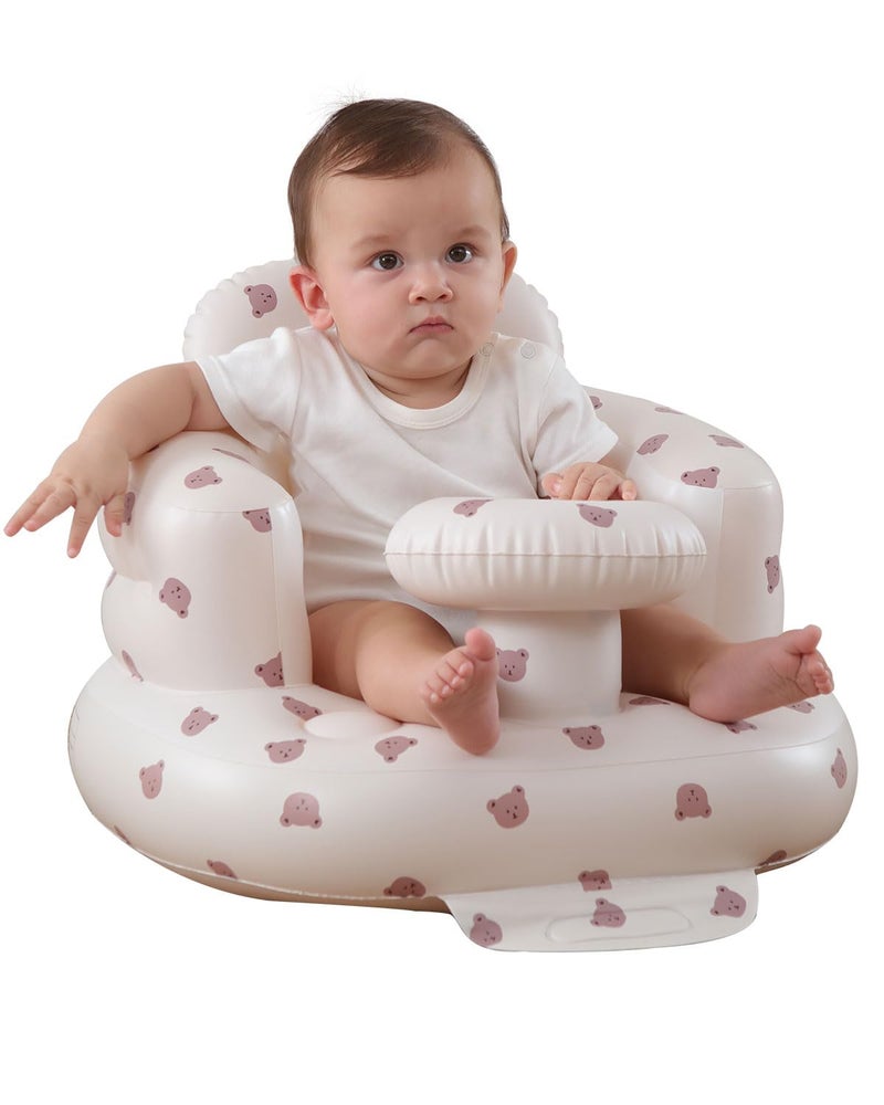 AGITVPS Upgrade Inflatable Baby Seat with Tray for Babies 3-36 Months, Built in Air Pump Bumbo Seat with Tray, Baby Chair Sit Me up Floor Seat for Baby, Learning to Sit&Feeding (Tray-Bear) - Image 1