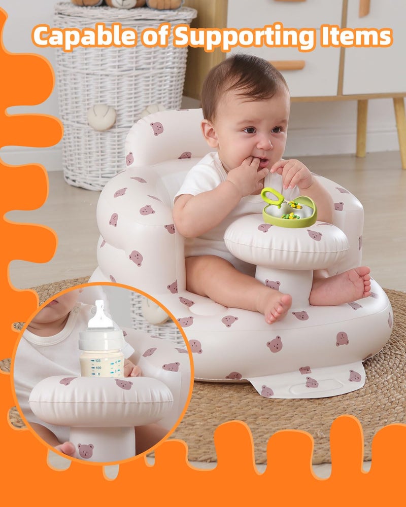 AGITVPS Upgrade Inflatable Baby Seat with Tray for Babies 3-36 Months, Built in Air Pump Bumbo Seat with Tray, Baby Chair Sit Me up Floor Seat for Baby, Learning to Sit&Feeding (Tray-Bear) - Image 2