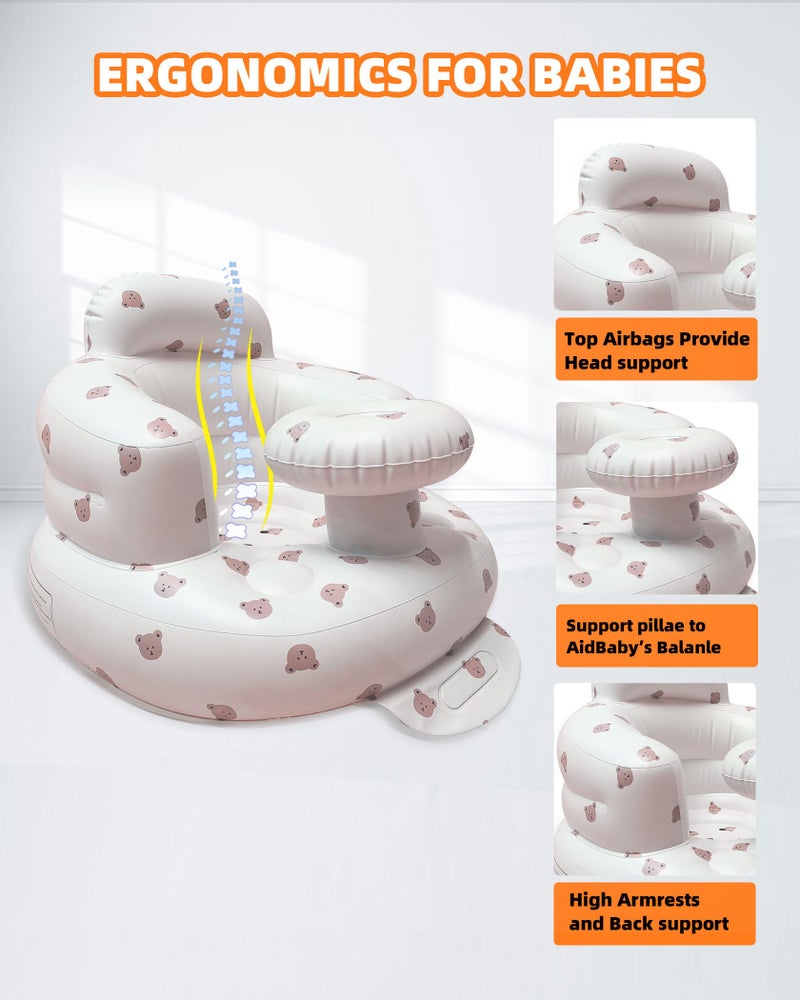 AGITVPS Upgrade Inflatable Baby Seat with Tray for Babies 3-36 Months, Built in Air Pump Bumbo Seat with Tray, Baby Chair Sit Me up Floor Seat for Baby, Learning to Sit&Feeding (Tray-Bear) - Image 4