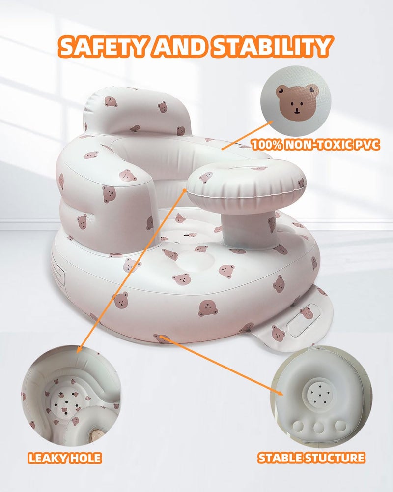 AGITVPS Upgrade Inflatable Baby Seat with Tray for Babies 3-36 Months, Built in Air Pump Bumbo Seat with Tray, Baby Chair Sit Me up Floor Seat for Baby, Learning to Sit&Feeding (Tray-Bear) - Image 3