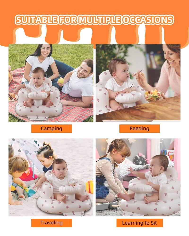 AGITVPS Upgrade Inflatable Baby Seat with Tray for Babies 3-36 Months, Built in Air Pump Bumbo Seat with Tray, Baby Chair Sit Me up Floor Seat for Baby, Learning to Sit&Feeding (Tray-Bear) - Image 5