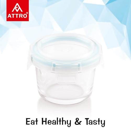 ATTRO Glassox borosilicate Mini Round Glass food container with lock lid Small Food Container Air-Tight Leak-proof Bpa-Free Food Grade- 130ml Set of 2 - Image 3
