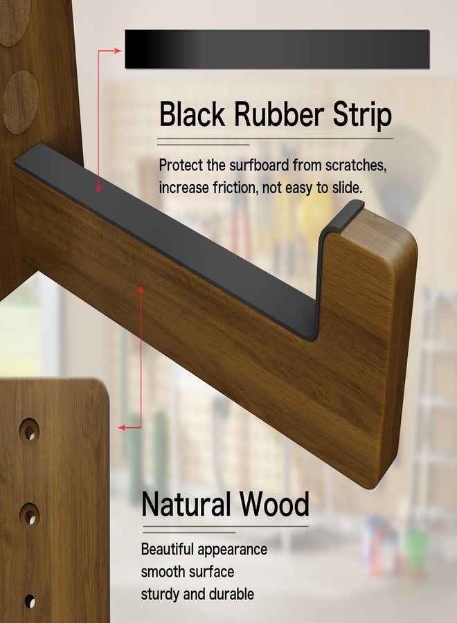 CAMATET Surfboard Racks for Wall Mount, Wooden Surfboard Hanger, Wood Surf Board Stand Indoor or Outdoor, Surfboard Holder for Surf Racks, Paddleboard, Skimboard, Longboard (Dark) - Image 2