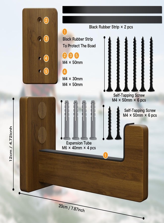 CAMATET Surfboard Racks for Wall Mount, Wooden Surfboard Hanger, Wood Surf Board Stand Indoor or Outdoor, Surfboard Holder for Surf Racks, Paddleboard, Skimboard, Longboard (Dark) - Image 3