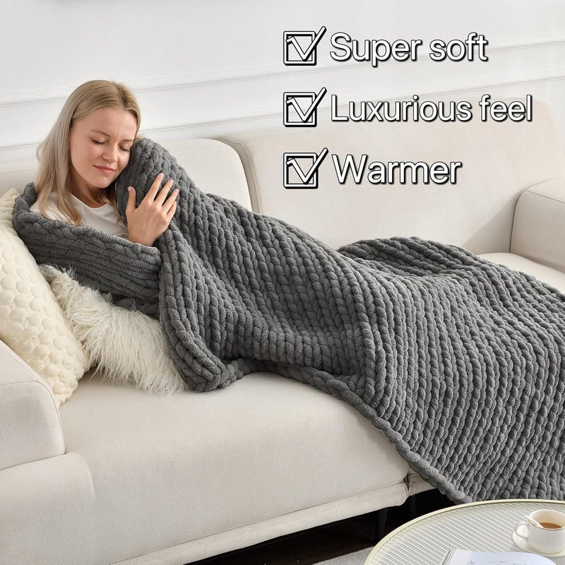 Maetoow Encrypted Version Chenille Chunky Knit Blanket Throw, Handmade Warm & Cozy Blanket Couch, Bed, Home Decor, Soft Fleece Banket, Boho Thick Blankets and Giant Yarn Throws 40×50 Inch, Dark Grey - Image 3