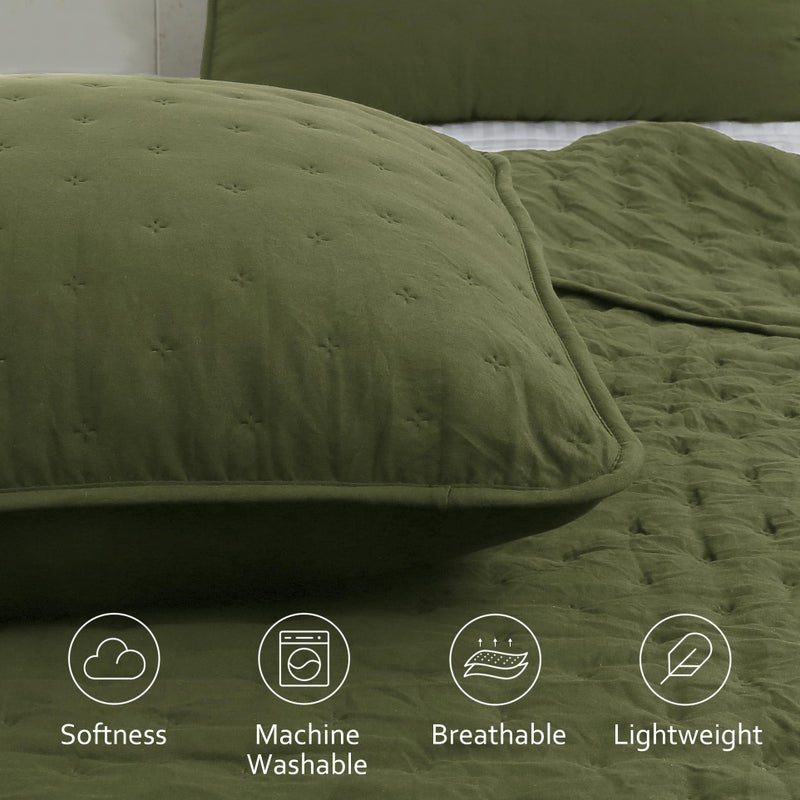 ROARINGWILD Olive Green Cloud Twin Size Quilt Bedding Sets with Pillow Sham, Farmhouse Lightweight Soft Bedspread Coverlet, All Season Rustic Country Thin Comforter, 2 Pieces, 68x90 inches - Image 3