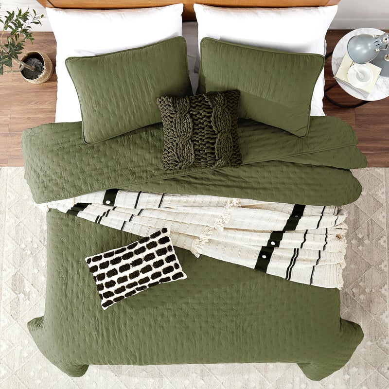 ROARINGWILD Olive Green Cloud Twin Size Quilt Bedding Sets with Pillow Sham, Farmhouse Lightweight Soft Bedspread Coverlet, All Season Rustic Country Thin Comforter, 2 Pieces, 68x90 inches - Image 2