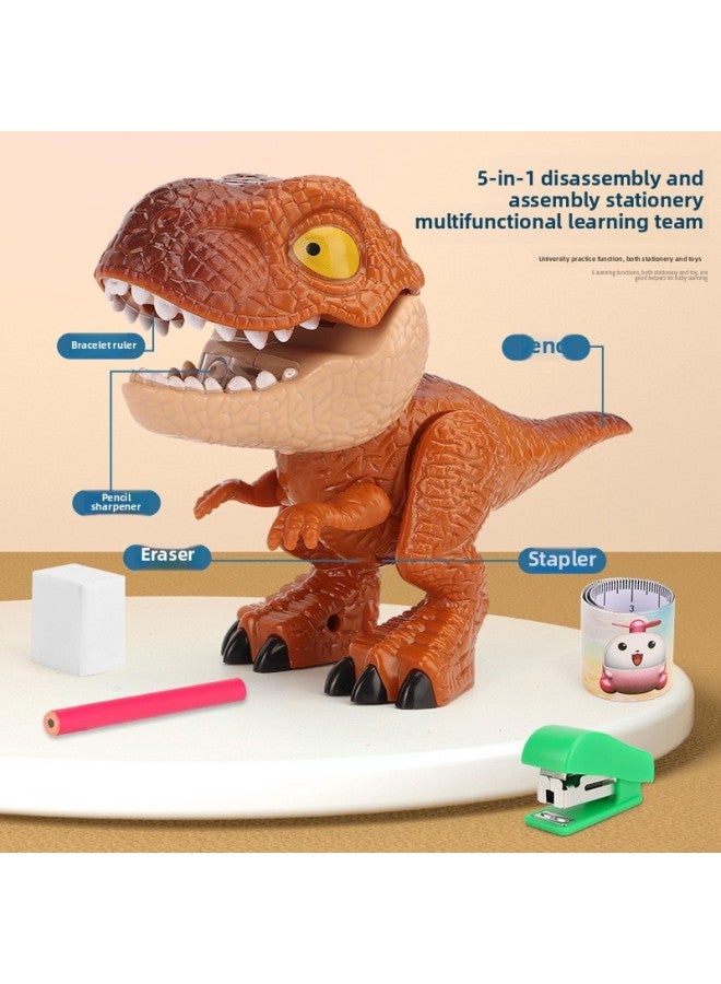 Cartoon Dinosaur Stationery Five-in-One Tyrannosaurus Rex Double Crown Dragon Bulldragon Raptor Early Childhood Education Assistant Toy-Color:DK205757 - Image 3