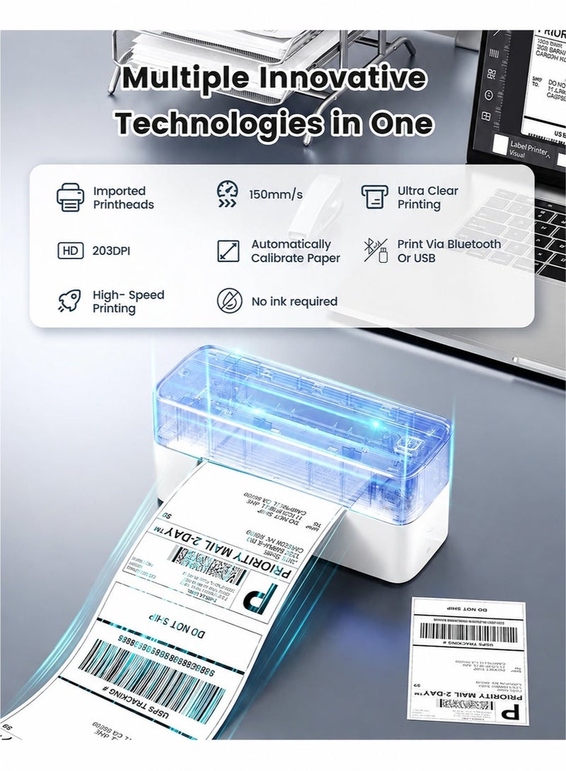 Samira BT+USB-C Thermal Label Printer, Wireless Shipping Label Printer for Small Business, Label Printer for Shipping Packages, Compatible with iPad & Phone & PC - Image 3