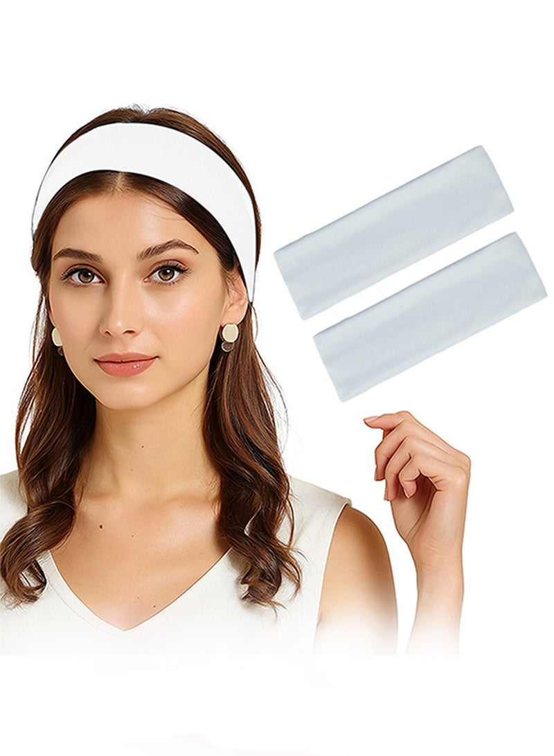 Wide Headbands for Women Men, 2 pack White Fashion Headbands for Women's Hair, Soft Fabric Stretchy Hair Bands for Makeup, Yoga, Running, Sports - Image 1