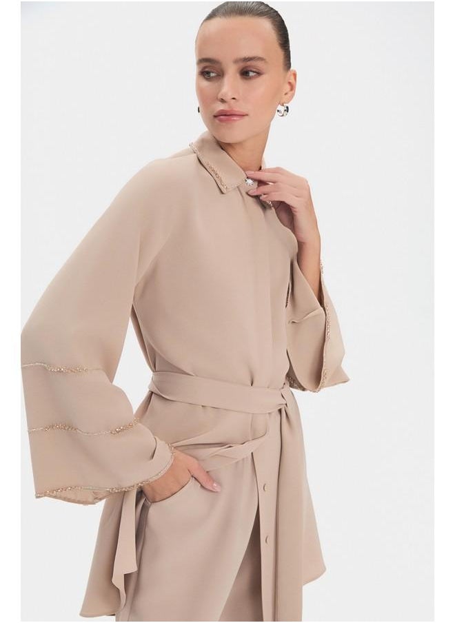 JUNE June Women Stone Detailed Shirt and Trousers Set Beige