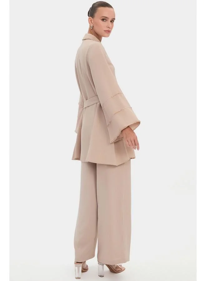JUNE June Women Stone Detailed Shirt and Trousers Set Beige