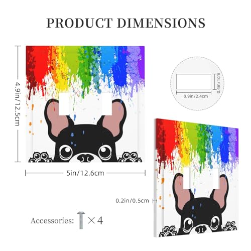 Yamxbfa Novelty Funny Pastel Colors Rainbow and Dogs Double Toggle Light Switch Cover Plate Decorative Cute Black Puppy 2 Gang Wall Plate Dual Device Electrical Switchplate Faceplate for Nursery Kids Room - Image 5