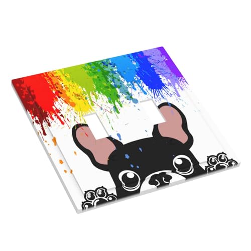 Yamxbfa Novelty Funny Pastel Colors Rainbow and Dogs Double Toggle Light Switch Cover Plate Decorative Cute Black Puppy 2 Gang Wall Plate Dual Device Electrical Switchplate Faceplate for Nursery Kids Room - Image 3