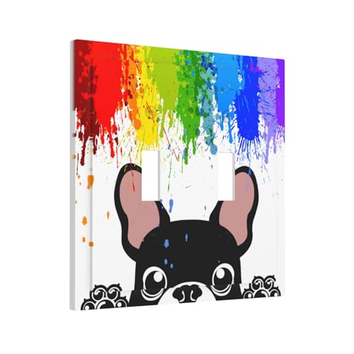 Yamxbfa Novelty Funny Pastel Colors Rainbow and Dogs Double Toggle Light Switch Cover Plate Decorative Cute Black Puppy 2 Gang Wall Plate Dual Device Electrical Switchplate Faceplate for Nursery Kids Room - Image 2
