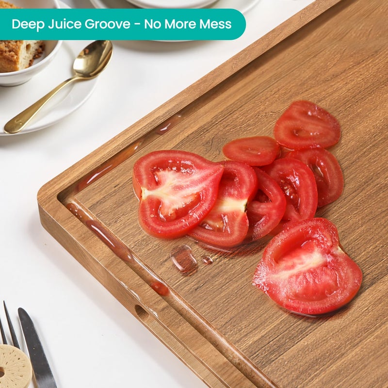 BETOLEAN Acacia Wood Cutting Boards Set with Juice Groove & Handles for Kitchen 3-Piece Charcuterie Chopping Board for Meat Cheese Fruits Vegetables - Image 4