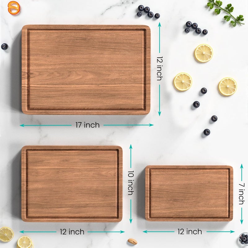 BETOLEAN Acacia Wood Cutting Boards Set with Juice Groove & Handles for Kitchen 3-Piece Charcuterie Chopping Board for Meat Cheese Fruits Vegetables - Image 3