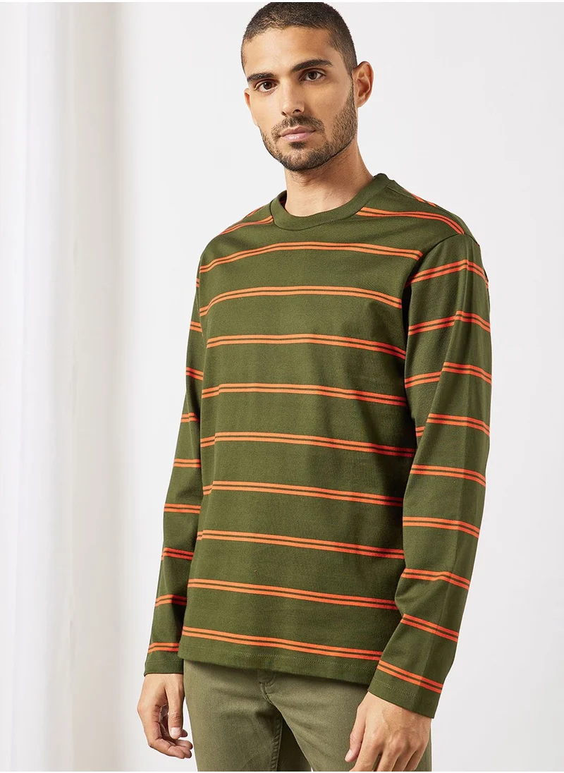 Mango Man Striped Crew Neck T-Shirt