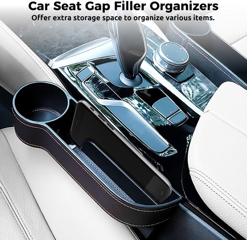 Car Console Side Storage Boxes with Cup Holders, 2Pcs Multifunctional Car Seat Organizers, Car Pockets Universal for Cellphones, Wallets, Keys, Cards, Car Seat Gap Filler Organizers - Image 2
