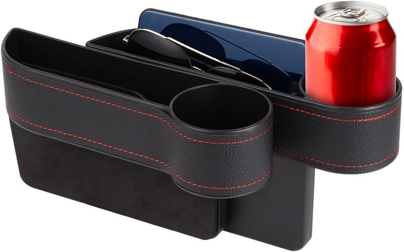Car Console Side Storage Boxes with Cup Holders, 2Pcs Multifunctional Car Seat Organizers, Car Pockets Universal for Cellphones, Wallets, Keys, Cards, Car Seat Gap Filler Organizers - Image 1