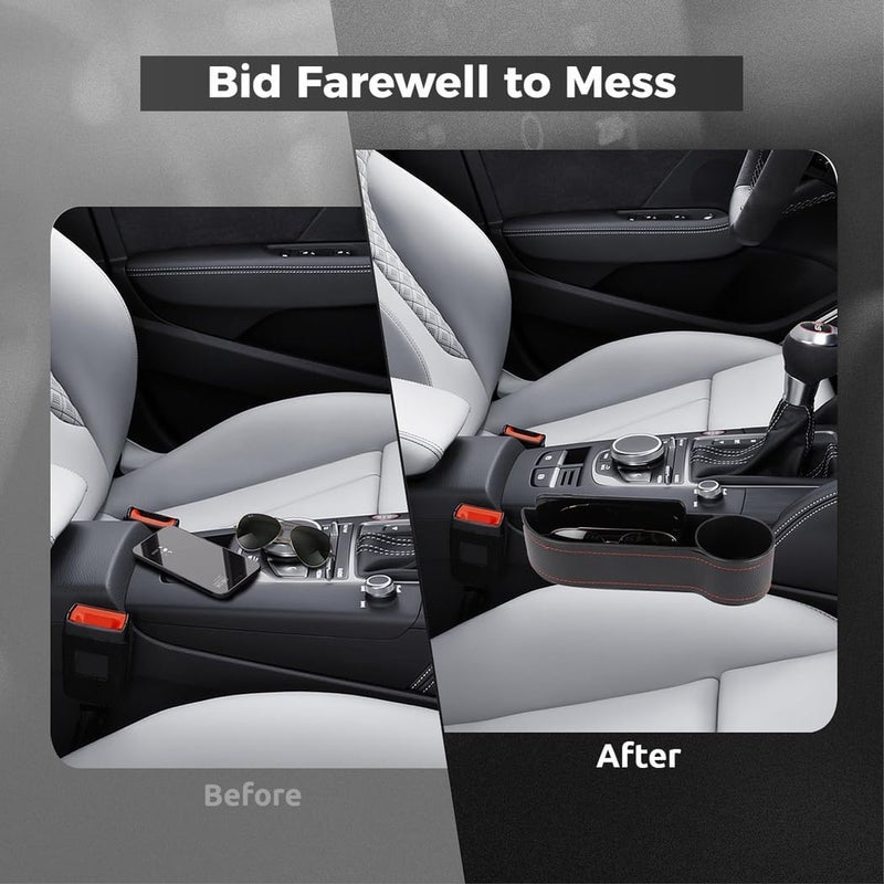 Car Console Side Storage Boxes with Cup Holders, 2Pcs Multifunctional Car Seat Organizers, Car Pockets Universal for Cellphones, Wallets, Keys, Cards, Car Seat Gap Filler Organizers - Image 4