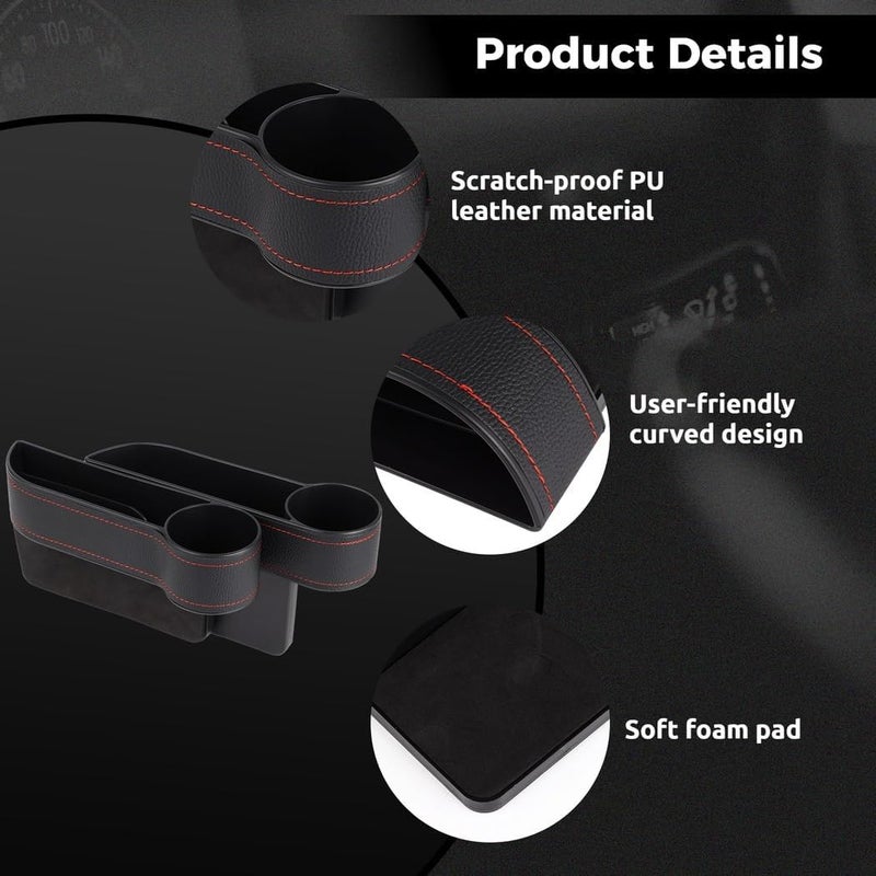 Car Console Side Storage Boxes with Cup Holders, 2Pcs Multifunctional Car Seat Organizers, Car Pockets Universal for Cellphones, Wallets, Keys, Cards, Car Seat Gap Filler Organizers - Image 5