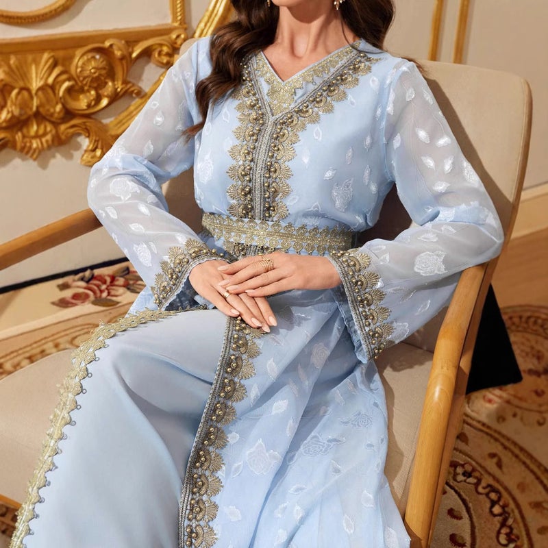 فستان نسائي طويل من الشيفون بخصر مربوط - Image 3