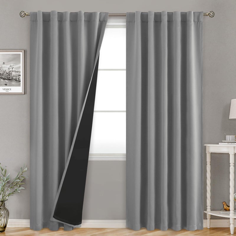 BGment Dove Grey 100% Blackout Curtains 84 Inches Long with Reducing Noise Liner  Rod Pocket and Back Tab Double Layer Full Room Darkening Window Curtain for Bedroom  2 Panels  Each 42 x 84 Inch - Image 1
