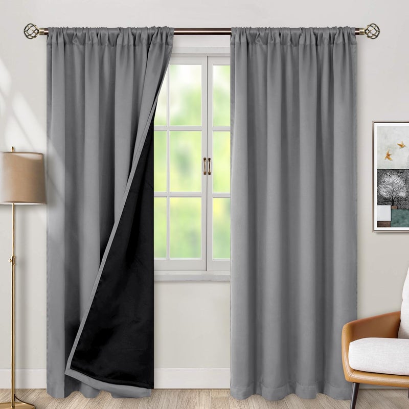 BGment Dove Grey 100% Blackout Curtains 84 Inches Long with Reducing Noise Liner  Rod Pocket and Back Tab Double Layer Full Room Darkening Window Curtain for Bedroom  2 Panels  Each 42 x 84 Inch - Image 2