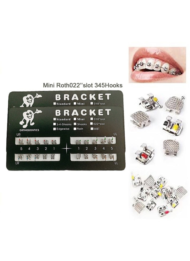 Apustim 2 Sets Of 40 Dental Brackets，Bondable，Unisex，Indoor Use，Dental Health Theme，Wall Mount，Frameless，Stainless Steel （Mini Roth 022 Slot 345 Hook）  - Image 1