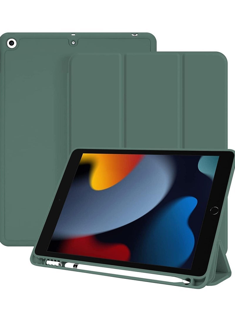DUSALA iPad 10.2 Case Compatible with iPad 9th 8th 7th Generation (2021/2020/2019) – Slim Smart Trifold Stand with Auto Wake/Sleep – Pencil Holder – Shockproof Soft TPU Back Cover – Lightweight Protective Shell – Green Color for Apple iPad 10.2-Inch - Image 1