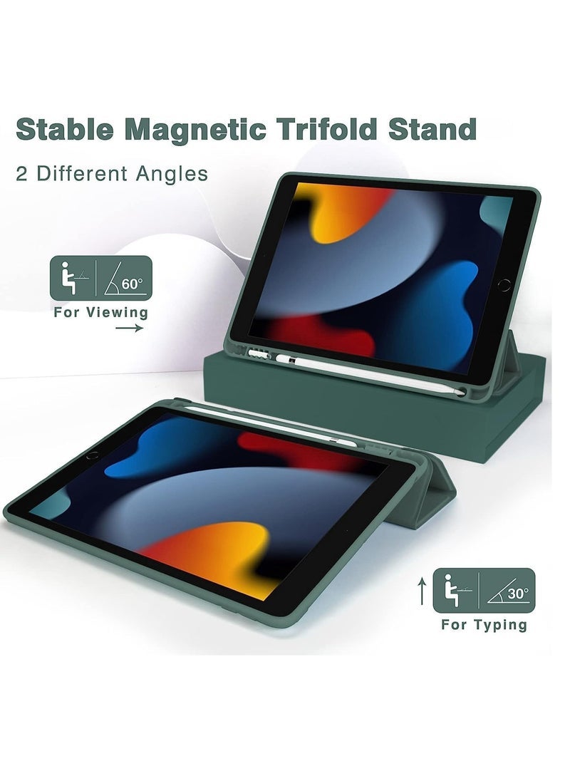 DUSALA iPad 10.2 Case Compatible with iPad 9th 8th 7th Generation (2021/2020/2019) – Slim Smart Trifold Stand with Auto Wake/Sleep – Pencil Holder – Shockproof Soft TPU Back Cover – Lightweight Protective Shell – Green Color for Apple iPad 10.2-Inch - Image 4