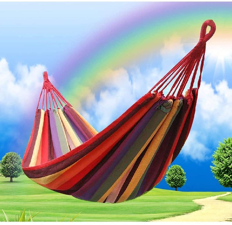 RHYDON Portable Durable Garden Foldable Hammocks Cotton Striped Ultralight Outdoor Beach Swing Bed with Strong RopeSwing for Garden Sports Hanging Bed for Camping Outdoor Activities - Image 2