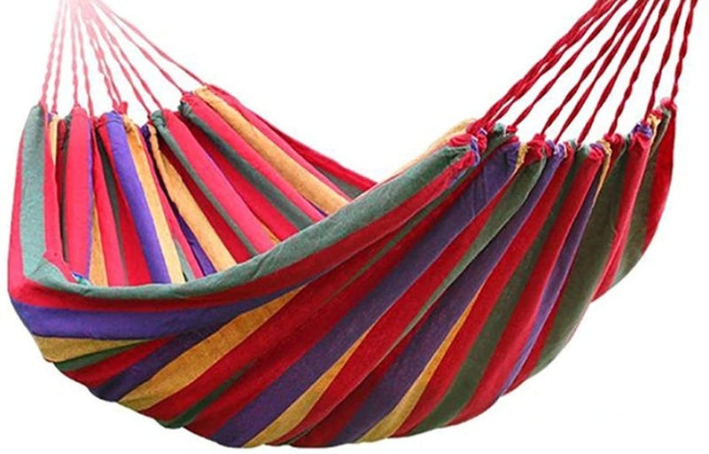 RHYDON Portable Durable Garden Foldable Hammocks Cotton Striped Ultralight Outdoor Beach Swing Bed with Strong RopeSwing for Garden Sports Hanging Bed for Camping Outdoor Activities - Image 1