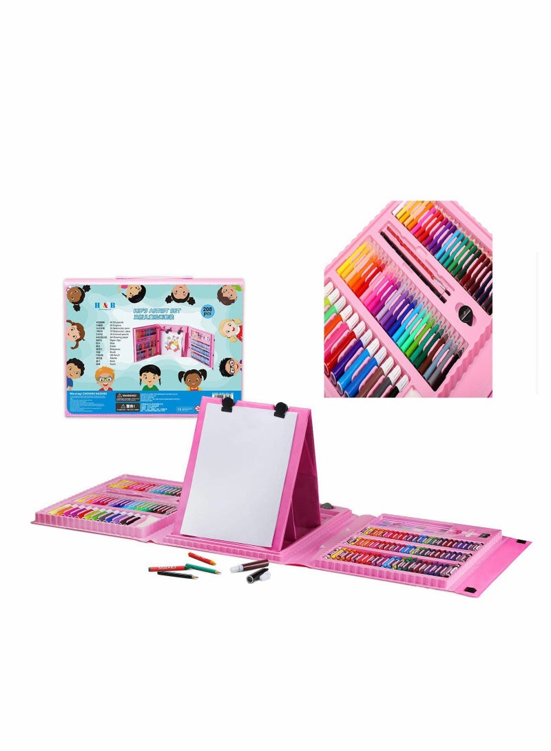 Excefore Kids Drawing Kit, Gift Art Set Box with Double Sided Tri-Fold Easel with Oil Pastels, Crayons, Colored Pencils, Markers for 3-12 Years Old, Beginners (Pink 208 Pieces) - Image 1