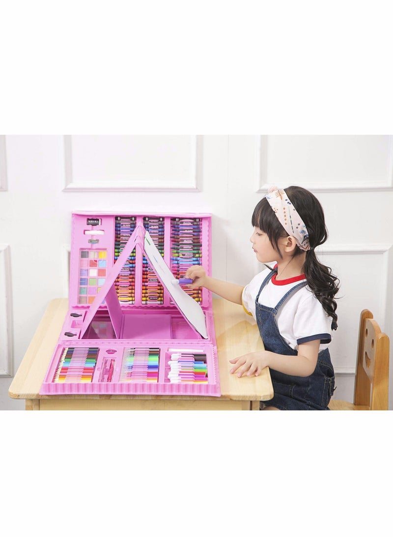 Excefore Kids Drawing Kit, Gift Art Set Box with Double Sided Tri-Fold Easel with Oil Pastels, Crayons, Colored Pencils, Markers for 3-12 Years Old, Beginners (Pink 208 Pieces) - Image 2