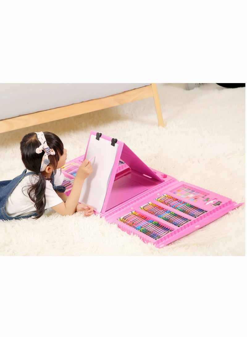 Excefore Kids Drawing Kit, Gift Art Set Box with Double Sided Tri-Fold Easel with Oil Pastels, Crayons, Colored Pencils, Markers for 3-12 Years Old, Beginners (Pink 208 Pieces) - Image 4