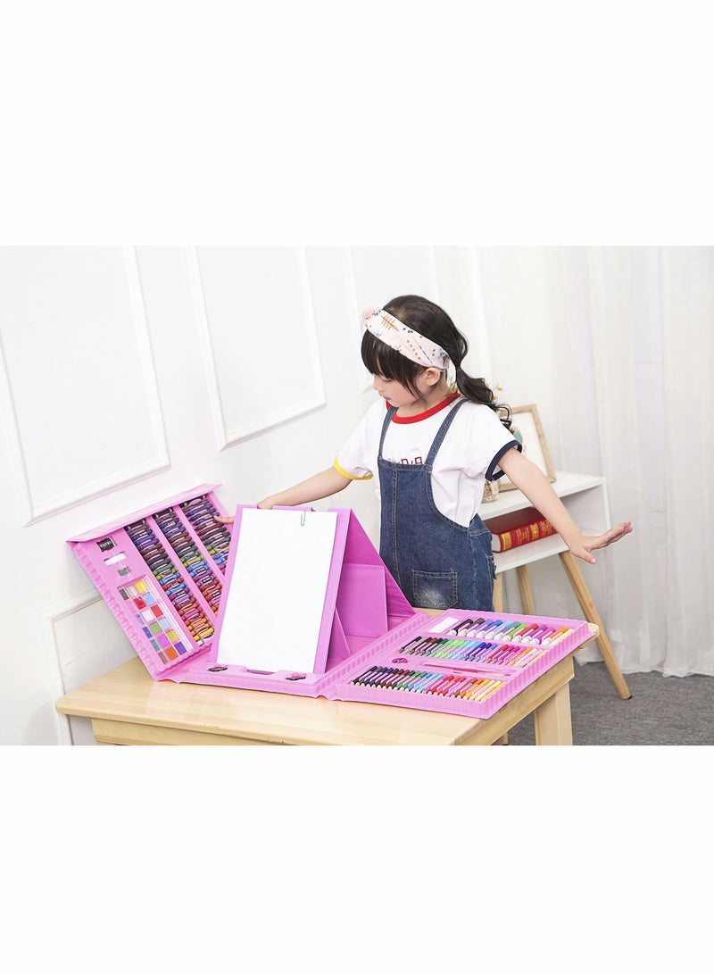 Excefore Kids Drawing Kit, Gift Art Set Box with Double Sided Tri-Fold Easel with Oil Pastels, Crayons, Colored Pencils, Markers for 3-12 Years Old, Beginners (Pink 208 Pieces) - Image 3