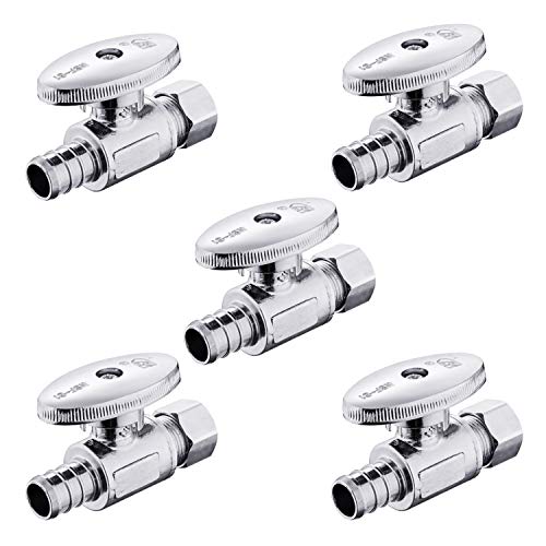 EFIELD (Pack of 5) EFIELD 1/4 Turn Straight Stop Valve 3/8" OD Compression x 1/2" Pex Chrome Plated Brass,(VALVE085-5PCS) - Image 1