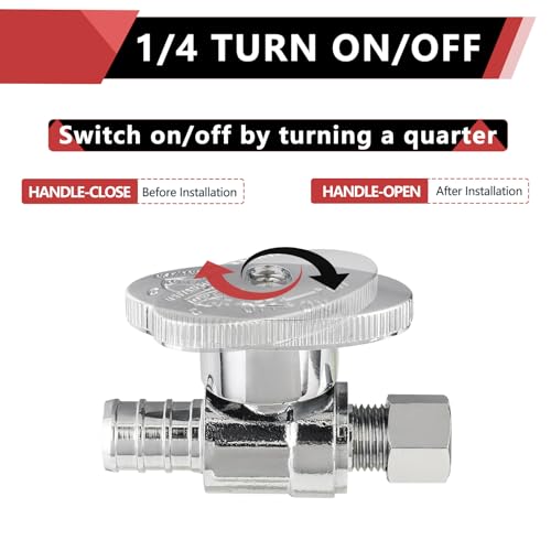 EFIELD (Pack of 5) EFIELD 1/4 Turn Straight Stop Valve 3/8" OD Compression x 1/2" Pex Chrome Plated Brass,(VALVE085-5PCS) - Image 3
