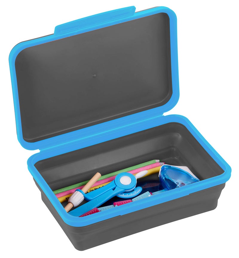 It's Academic Flexi Storage Box with Lid, Collapsible Pencil Case Design for Craft and School Supplies, Blue/Black - Image 1