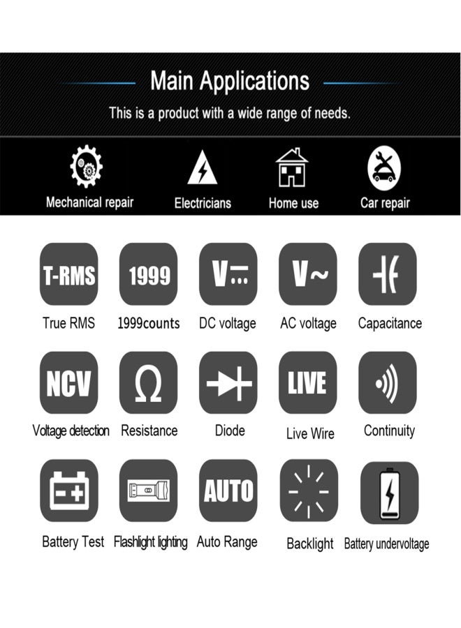 بي سايد جهاز قياس متعدد رقمي محمول من BSIDE، قلم اختبار كهربائي، جهاز اختبار مقاومة الجهد الكهربي الاحترافي، جهاز التعرف على الأسلاك الحية مع إيقاف التشغيل التلقائي ووظيفة المصباح اليدوي - Image 4