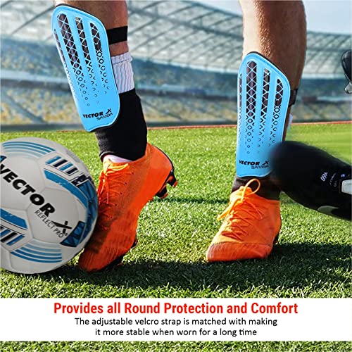 Vector X Samba Shinguard with Ankle Adjustable | Training and Practice | for Girls and Boys | (Senior, Blue-Black) - Image 3